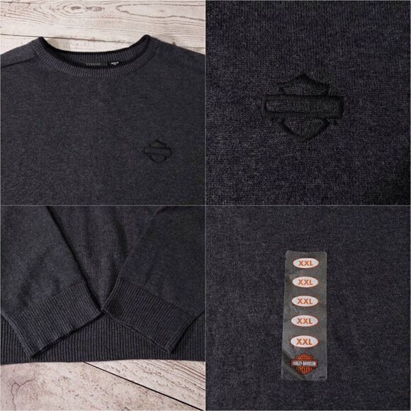 NWT Harley Davidson Mens Size 2XL Bar & Shield Logo Gray Knit Crew Neck Sweater - Picture 5 of 11